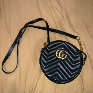 Gucci Faux Marmont Round Shoulder Bag Matelasse Leather Mini